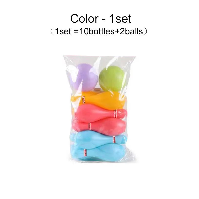 Bowling Set Plastic color 2Ball and 10Pins Bowling Games Outdoor Sports Indoor Exercise Ball Gutterball Funny Bowling Set TMZ