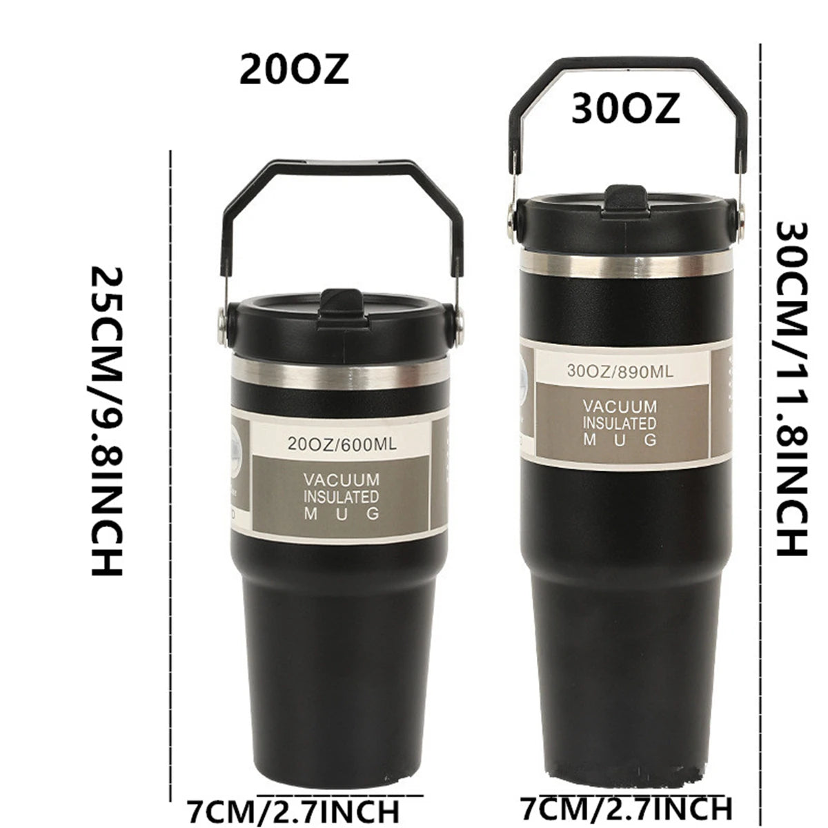 A portable stainless steel tumbler with a convenient handle for travel, work, commuting, and everyday hydration.