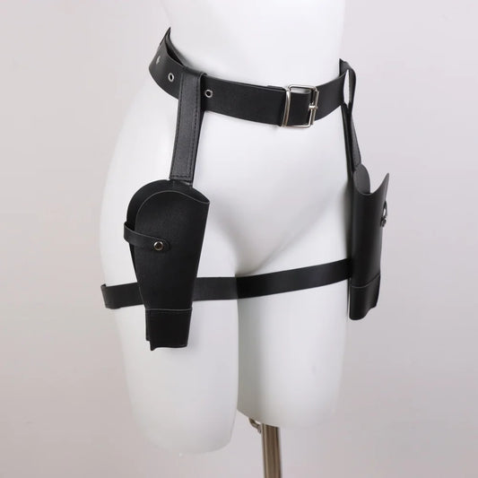 1PC Western Gun Holster - Adjustable Cowboy Belt with Double Revolver Holder, Cosplay and Halloween Costume Accessory