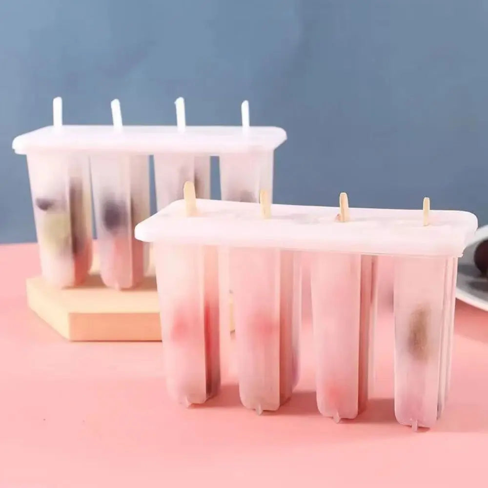 4-Cavity Popsicle Mold with Lid for Homemade Ice Cream & Frozen Treats