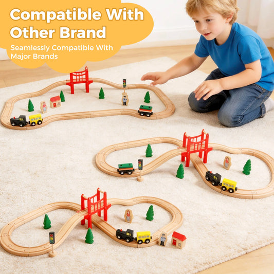 Wooden Train Set 39 Pcs Expandable Railway Track for Kids