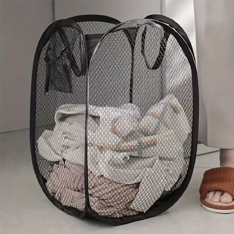 Foldable Laundry Basket, Large Mesh Pop-Up Hamper