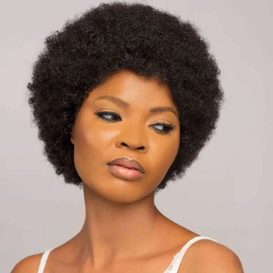 Afro Kinky Curly Wig 6 Inch Pixie Cut Human Hair