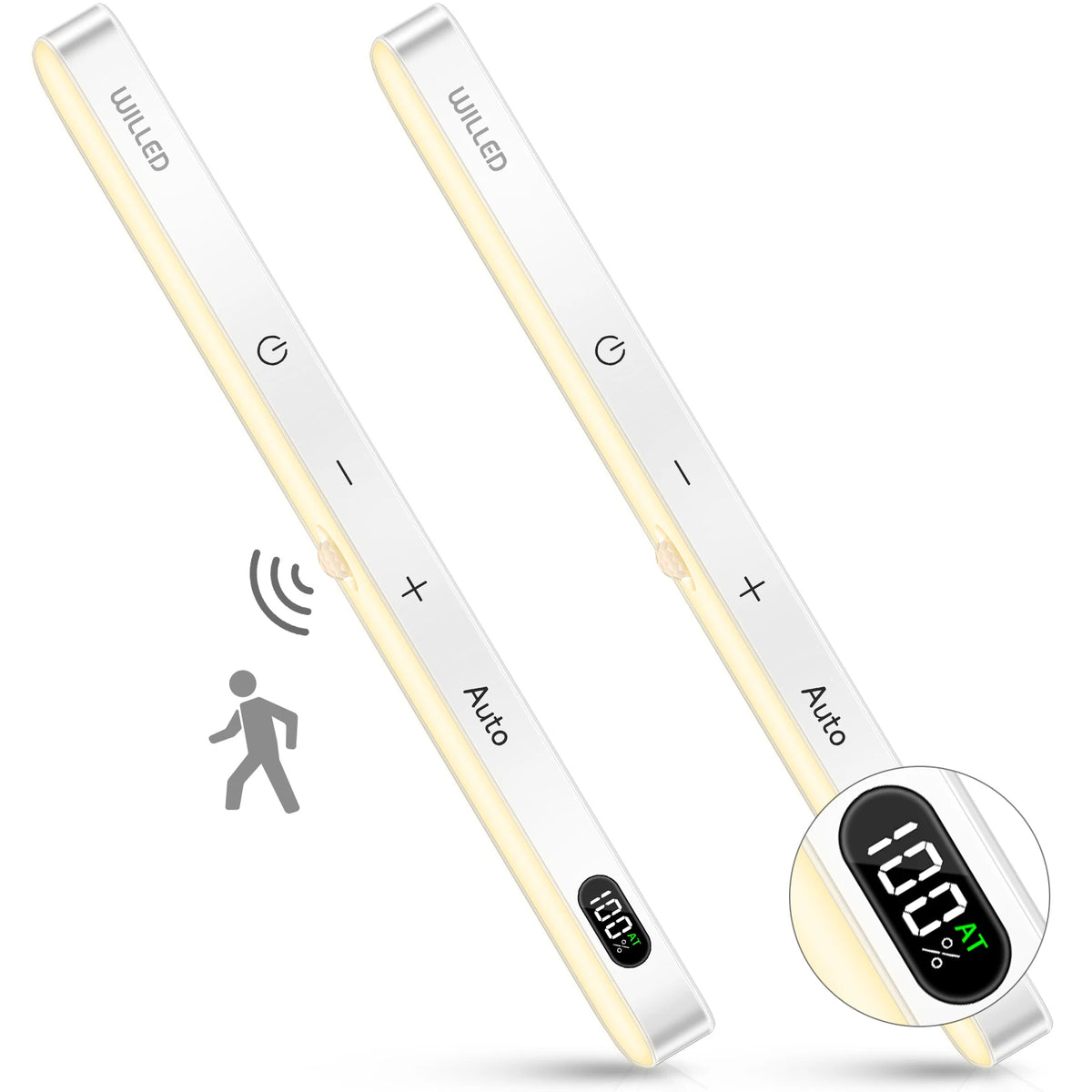 WILLED Under Cabinet Lights Rechargeable Battery Display 60 LED Touch Light Bar Motion Sensor Light Closet Light Night Lights