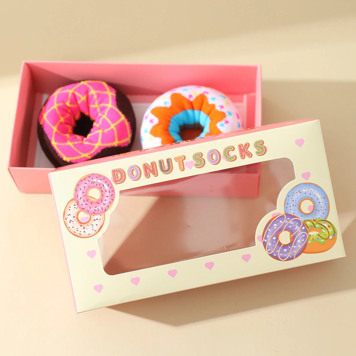 Two Pairs of colorful Donuts Pattern Fashion Trendy Socks Are Suitable for Christmas Valentine's Day Gifts on Halloween