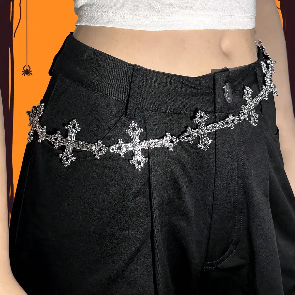 HERSHINE 1-piece women's fashion silver cross metal waist chain, Y2K gothic punk rock hip hop cosplay accessory,spring,summer