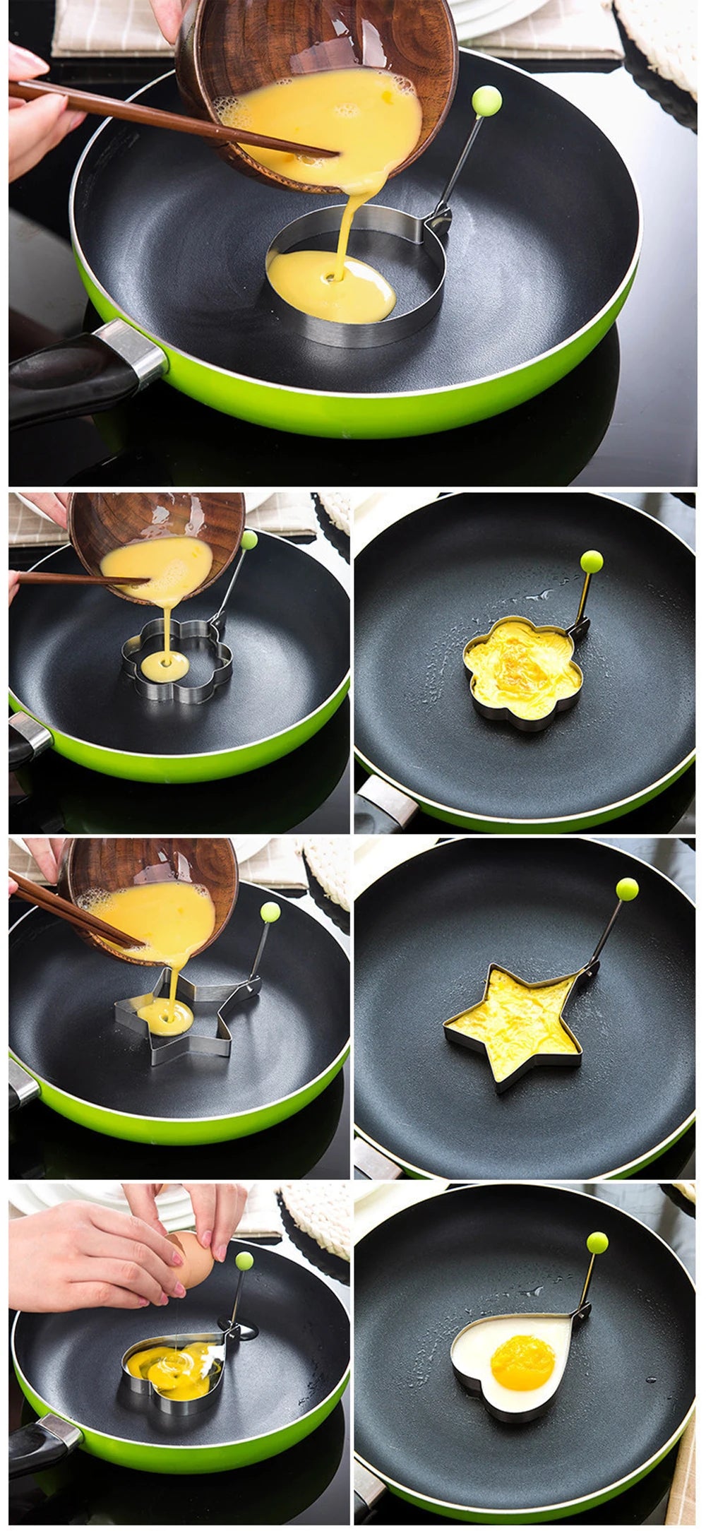 5-Piece Stainless Steel Egg Rings Mold Set with Handles – Omelette & Pancake Shapers