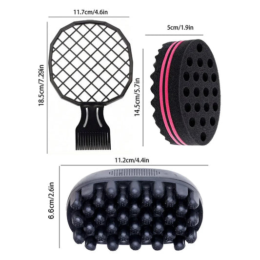 3-Piece Afro Curl Hair Styling Sponge Set