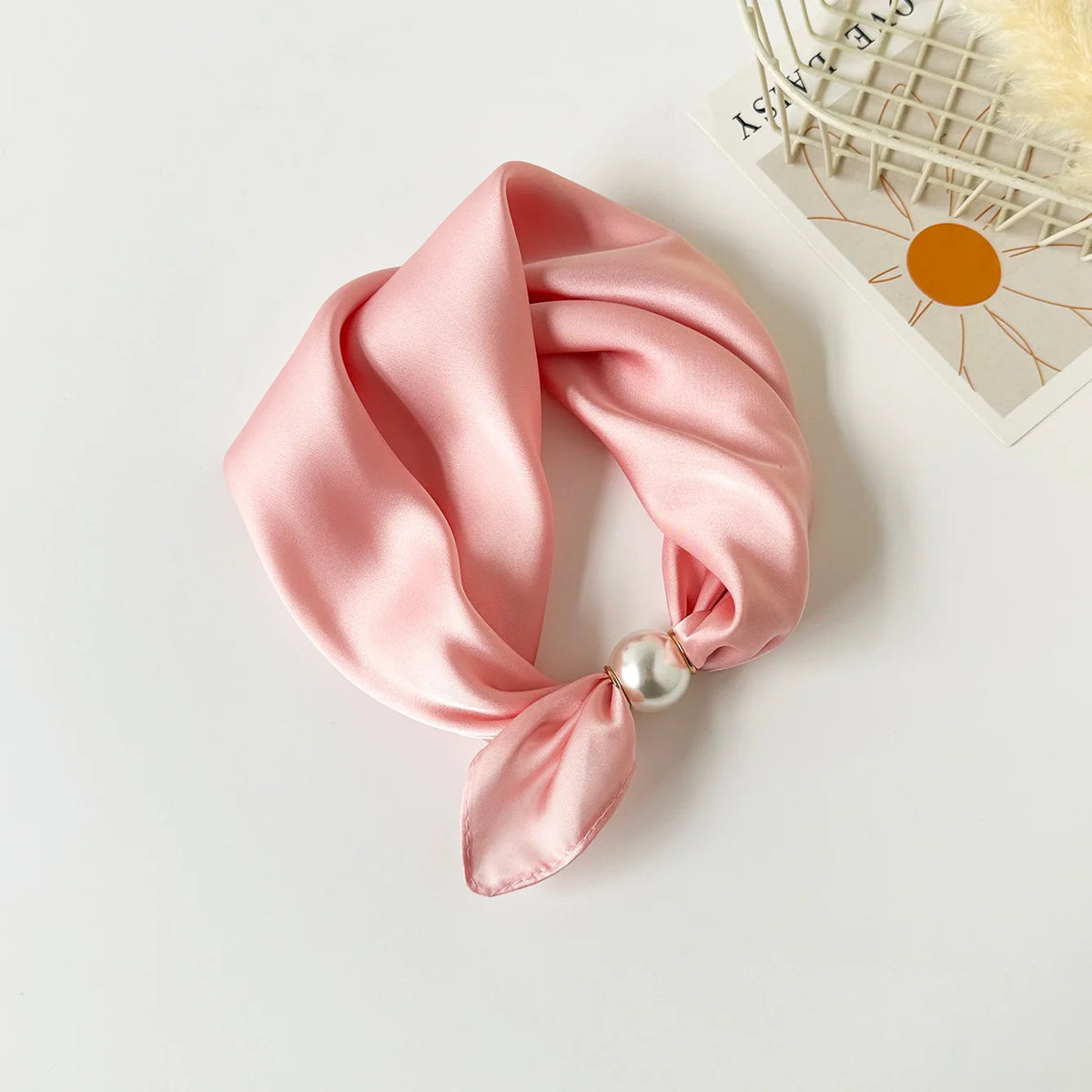 Printed Silk Scarf with Pearl Buckle Chain – Women’s Neck Wrap
