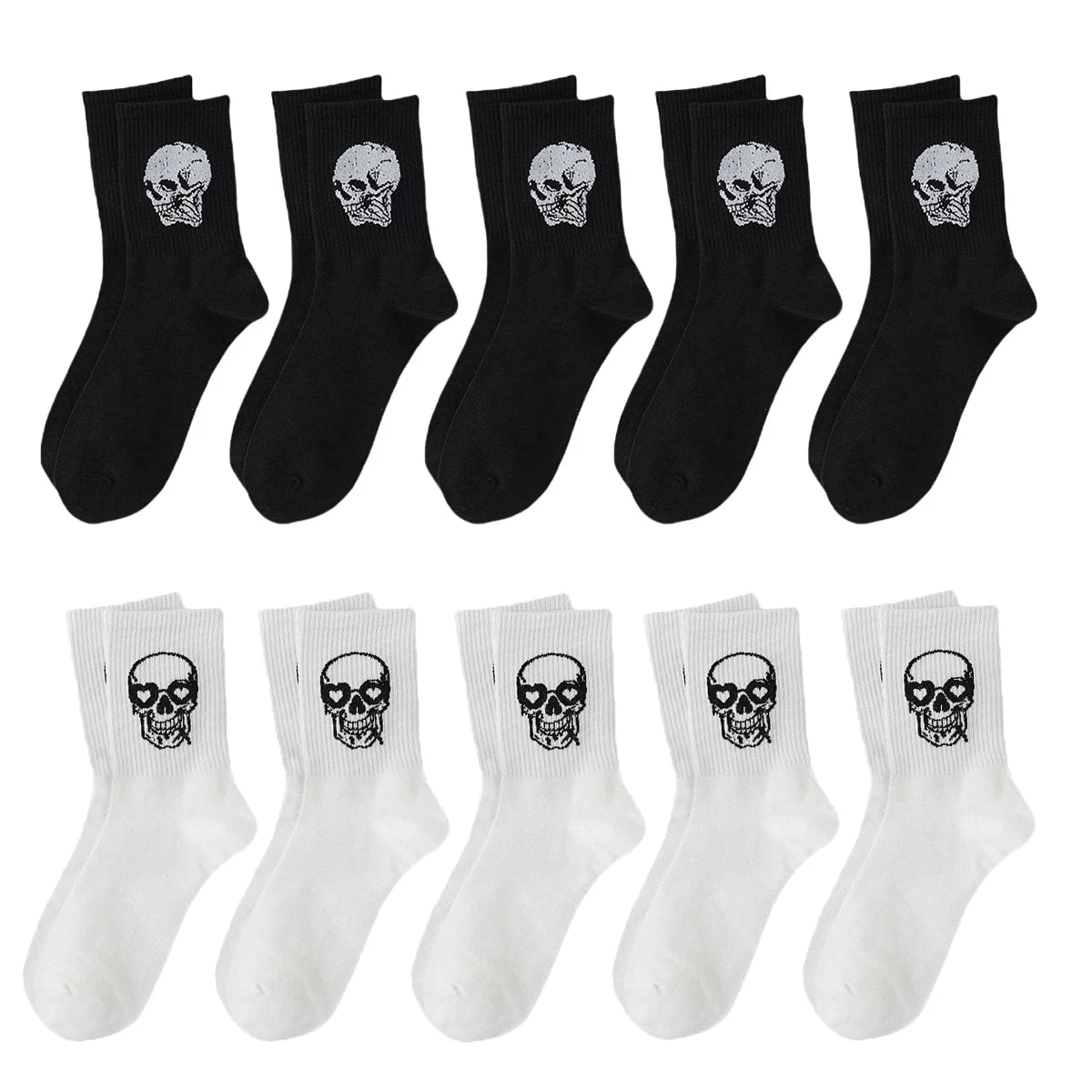 5/10/20 Pairs Men Skull Pattern Fashion Versatile Crew Socks, Halloween Dy, For Daily Life