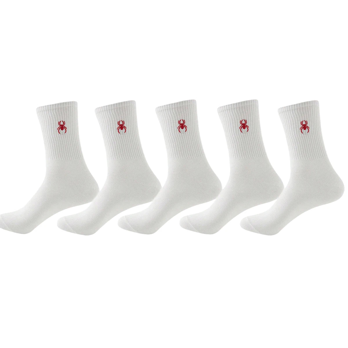 5/10/20 Pairs of Men's Crew Socks with Spider Pattern, Comfortable, Breathable, Moisture Wicking, Halloween