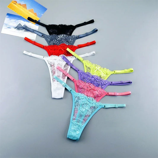 Women's Lace Thong Panties 3PCS Adjustable Low Rise Set