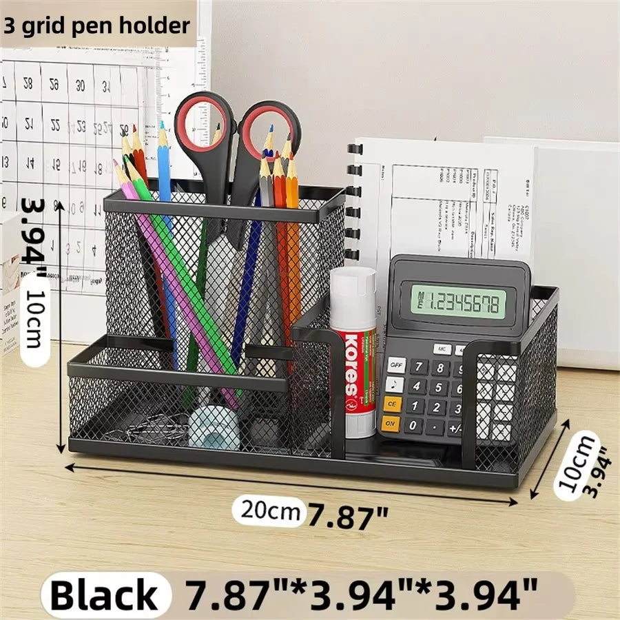 Mesh Desk Organizer – 3-Compartment Desktop Caddy with Pencil Holder