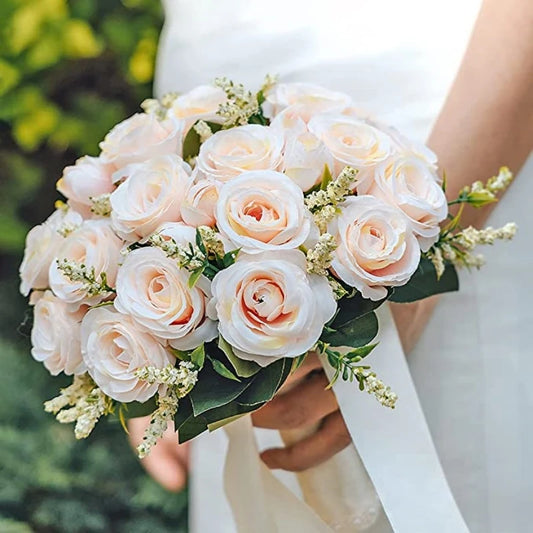 White Rose Wedding Bouquet – Handmade Silk Bridal Flowers
