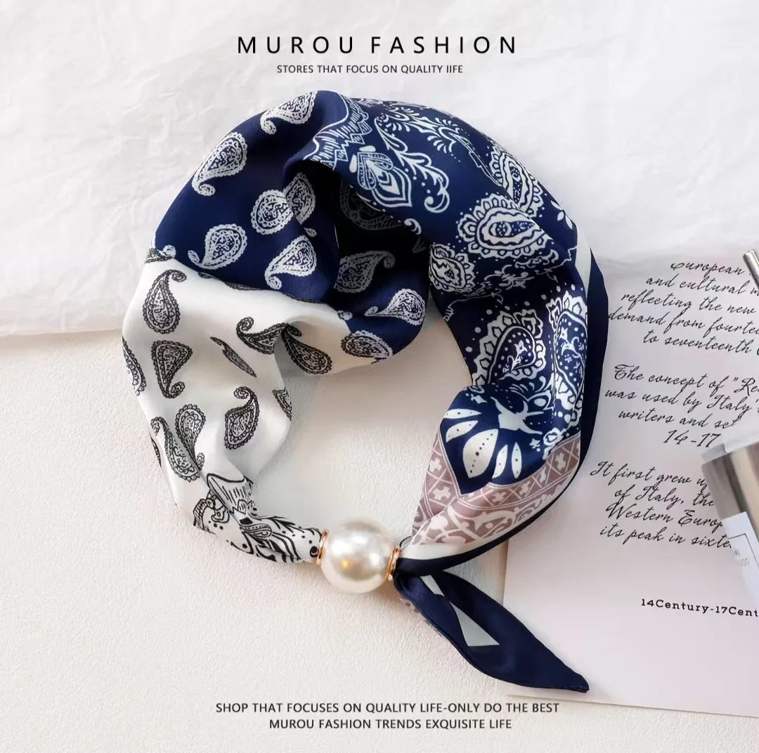 Ladies Elegant Pearl Tail Magnetic Clasp Scarf