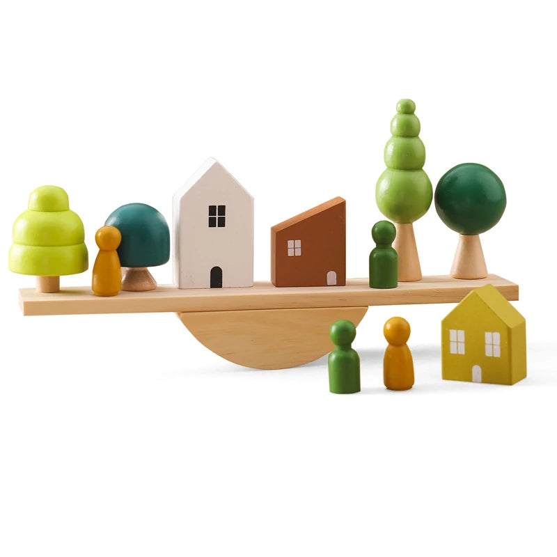 Montessori Sensory Toys Wooden Animal Stacking Balance Blocks