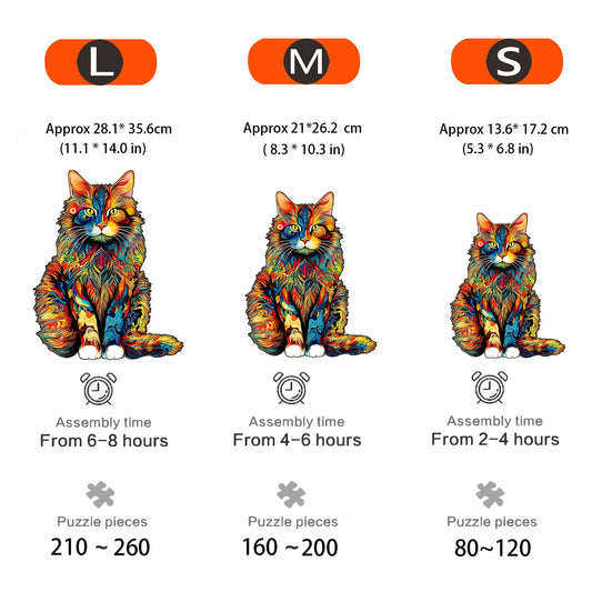unique Cat Pattern Wooden Puzzle,Irregular Animal Shapes, Leisure toys, The Gift for Halloween, Christmas, Birthday.