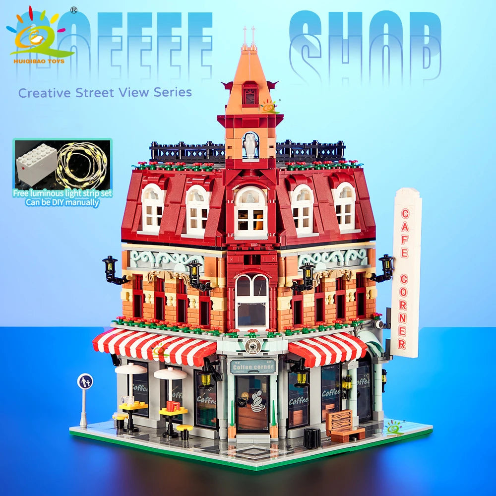 MOC City Corner Coffee Shop Micro Building Blocks