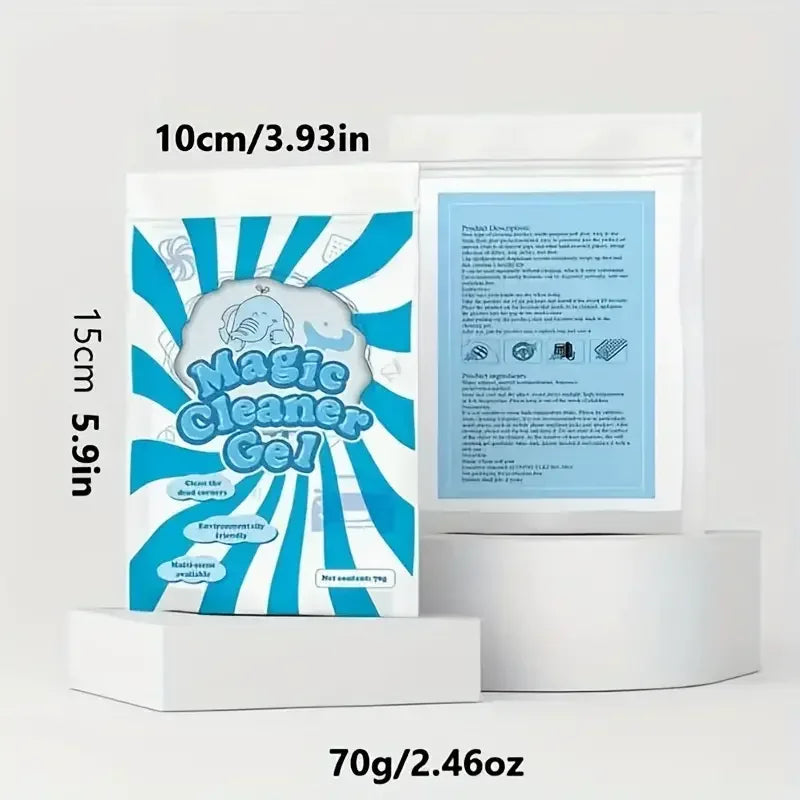A flexible cleaning gel for removing dust, crumbs, and debris from hard-to-reach areas.