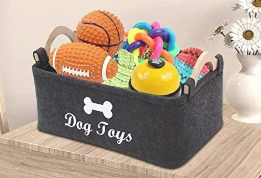 Dog Toy Storage Box – Felt Pet Toy Organizer Basket