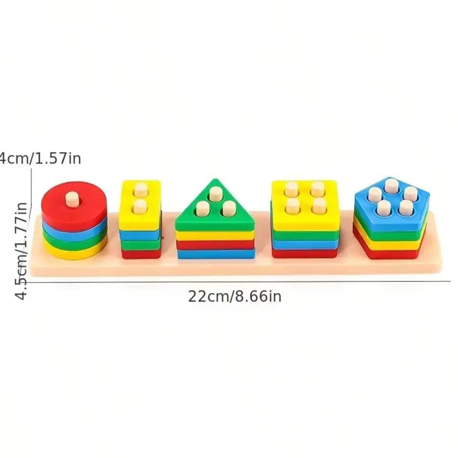 Geometric Shape Matching Block Toy Set | Early Education Cognitive Toy for Infants 0-3 Years Old | Four-Column Peg Matching Game
