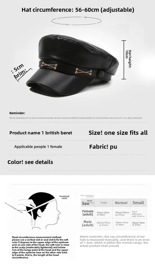 Women's Faux Leather Beret Retro Flat Top Painter Hat