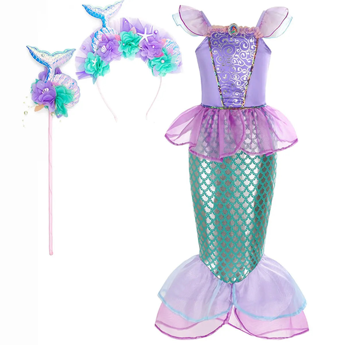 Little Mermaid Princess Costume Ariel Dress for Girls