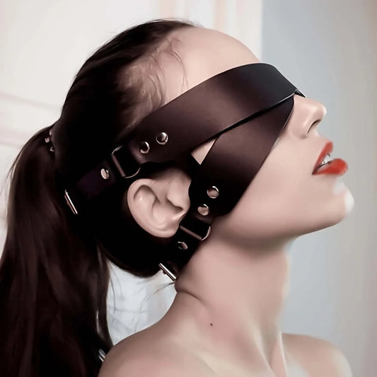 Women Punk Gothic Black PU Leather Eye Mask, Adjustable Buckle Decor Cosplay Accessory for Halloween Rave Festival Club Party