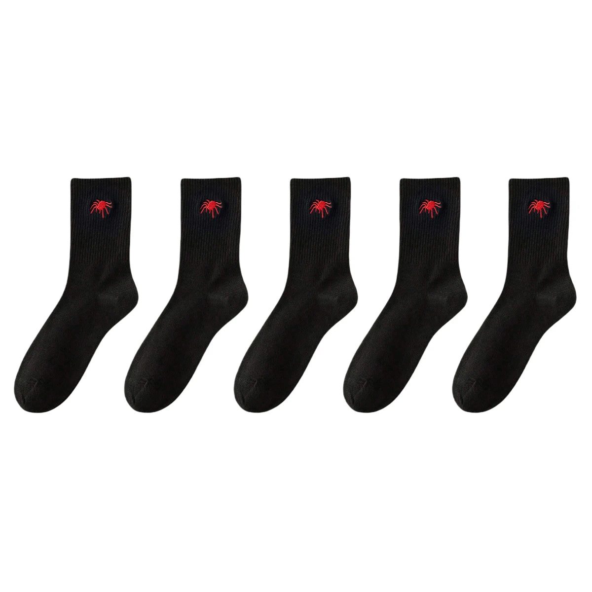 5/10 Pairs Men's Crew Socks, Spider, Black, White, Unique, Funny, Halloween-Themed, Moisture-Wicking, Gift