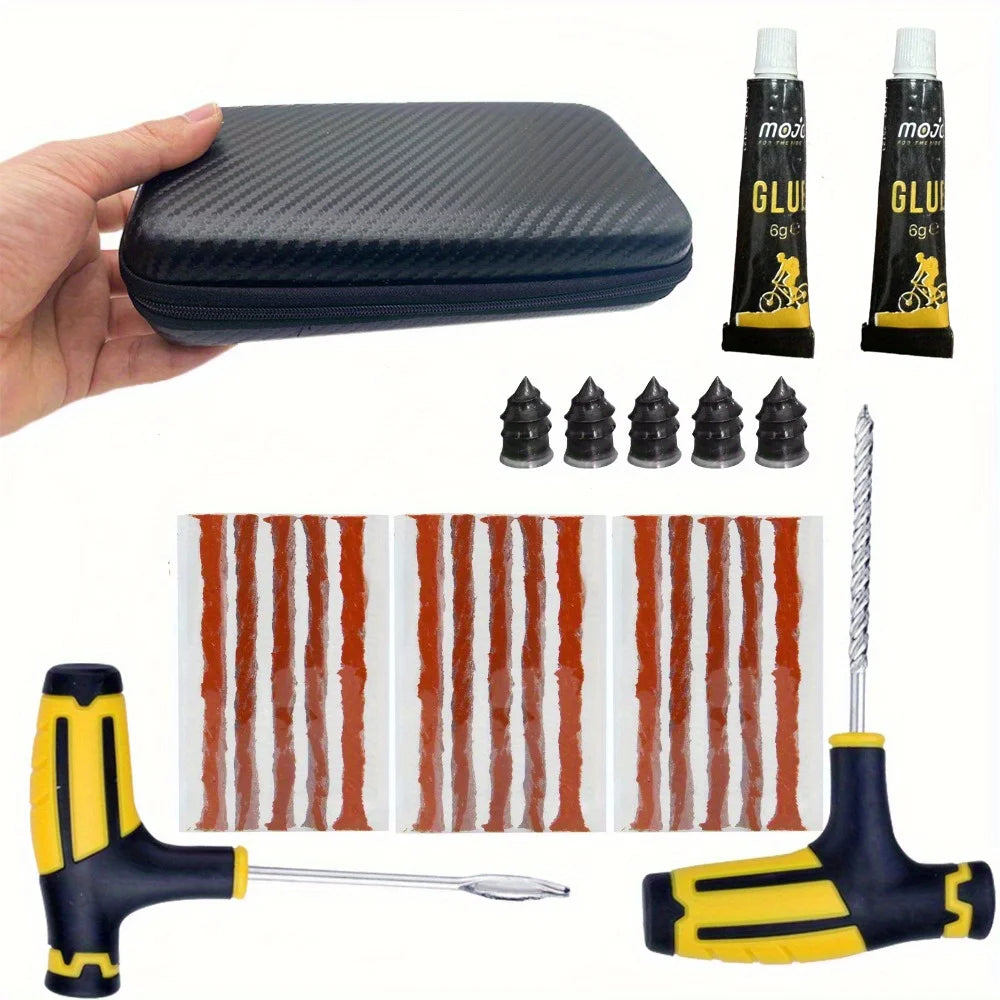 Portable Tire Puncture Repair Kit with T-Handle Tools for Cars