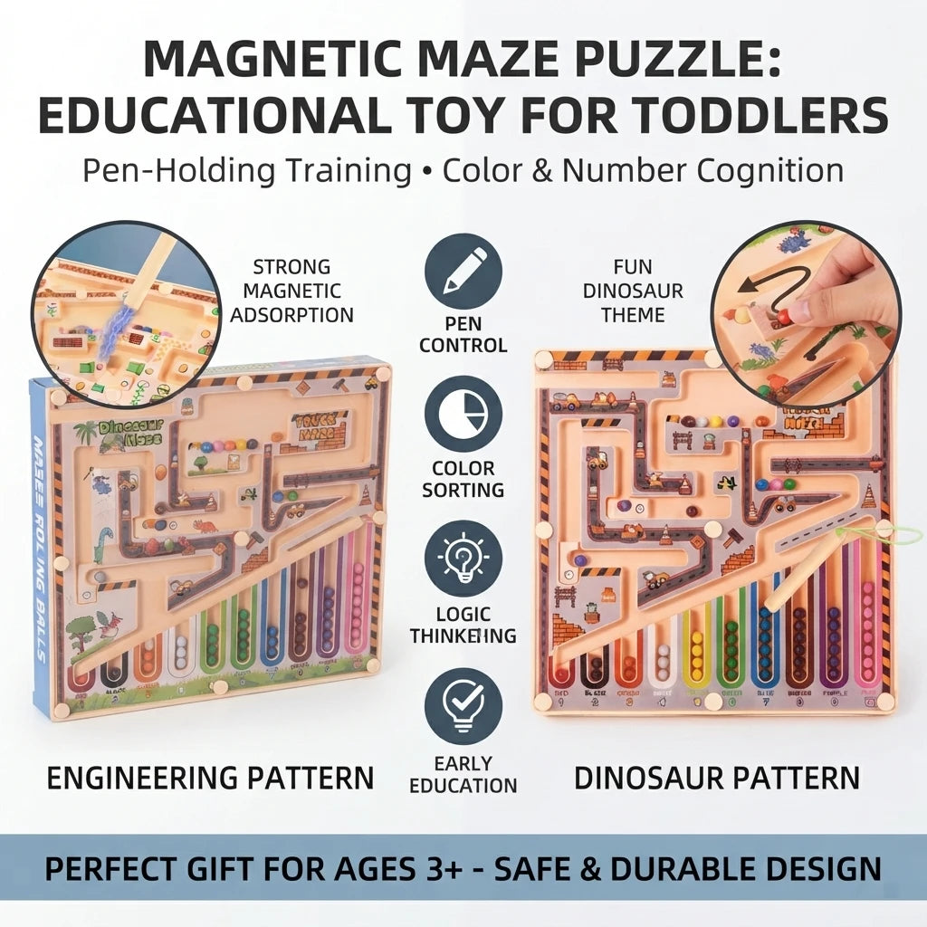 Magnetic Maze Rolling Ball Logic Toy for Kids