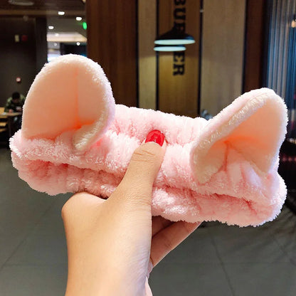 Coral Fleece Bow Animal Ears Wash Face Headband
