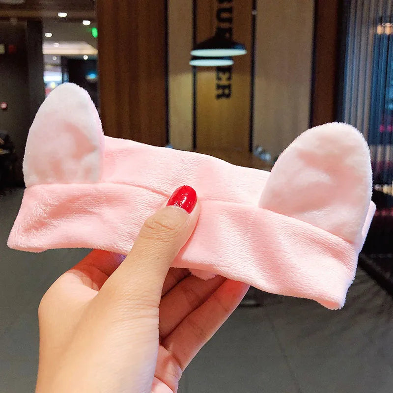 Coral Fleece Bow Animal Ears Wash Face Headband