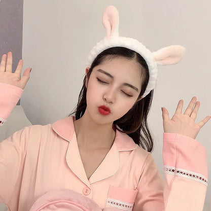 Coral Fleece Bow Animal Ears Wash Face Headband
