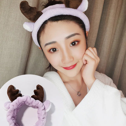 Coral Fleece Bow Animal Ears Wash Face Headband