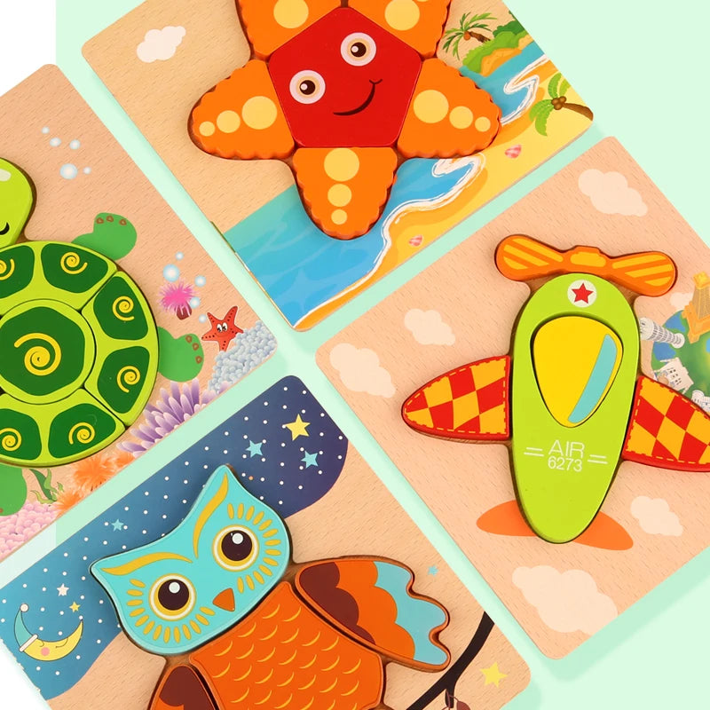 3D Wooden Puzzle Cartoon Animal & Traffic Learning Toy