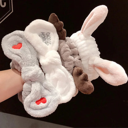 Coral Fleece Bow Animal Ears Wash Face Headband