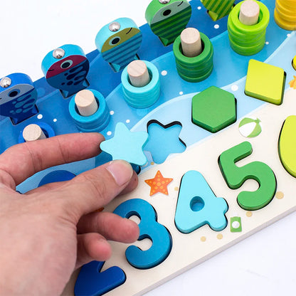 3D Wooden Montessori Fishing Toy – Shape & Number Matching Learning Set