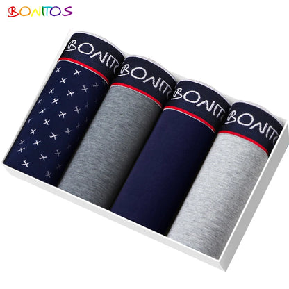 Men's Cotton Boxer Shorts 4PCS Soft Stretch Underwear Set