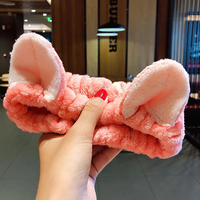 Coral Fleece Bow Animal Ears Wash Face Headband