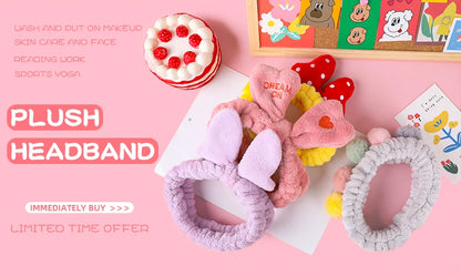 Coral Fleece Bow Animal Ears Wash Face Headband