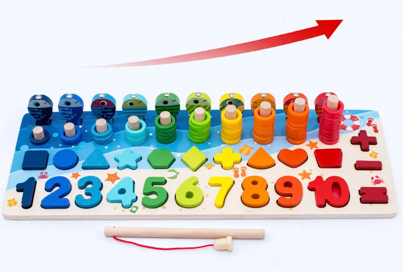 3D Wooden Montessori Fishing Toy – Shape & Number Matching Learning Set