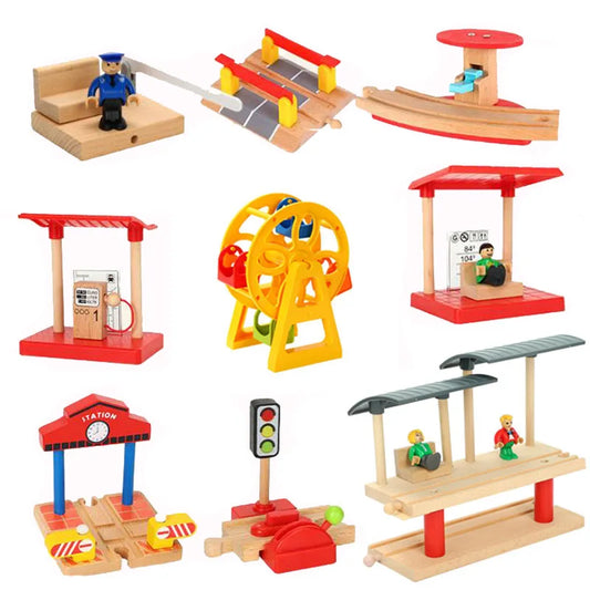Wooden Train Track Accessories Station Airport Gas Station