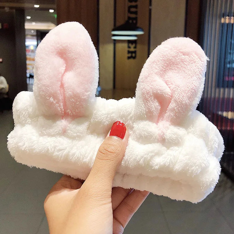 Coral Fleece Bow Animal Ears Wash Face Headband