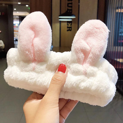 Coral Fleece Bow Animal Ears Wash Face Headband