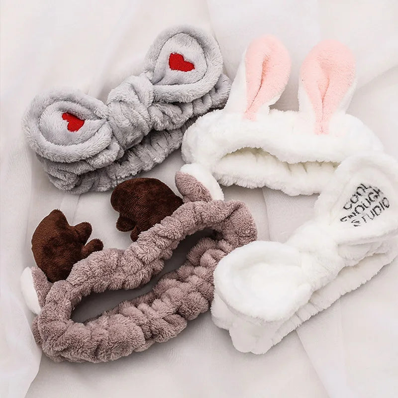 Coral Fleece Bow Animal Ears Wash Face Headband
