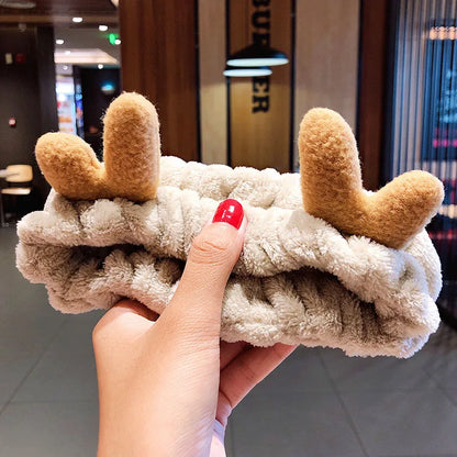 Coral Fleece Bow Animal Ears Wash Face Headband