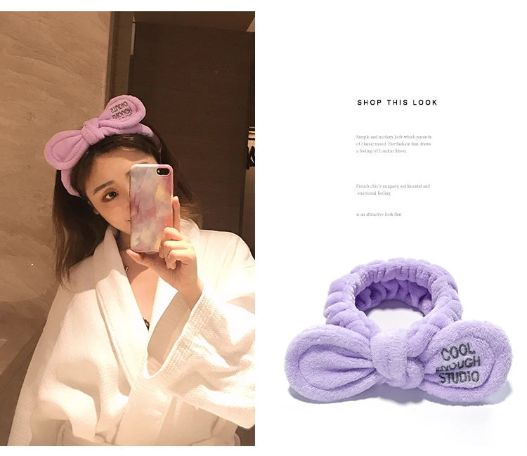 Coral Fleece Bow Animal Ears Wash Face Headband