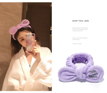 Coral Fleece Bow Animal Ears Wash Face Headband