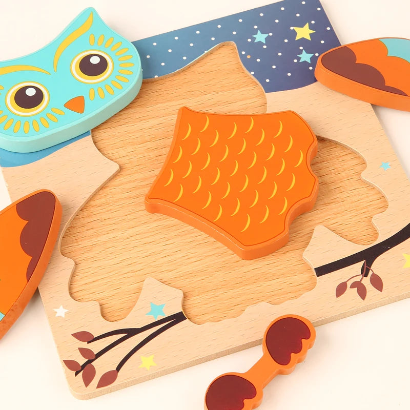 3D Wooden Puzzle Cartoon Animal & Traffic Learning Toy